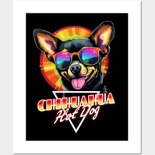 Retro Wave Chihuahua Hot Dog Shirt Posters and Art